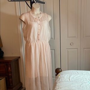 Maison Jules Blush Checkered Sleeveless Midi Dress